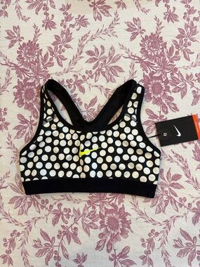 NWT Nike Black & White Polka Dot Sports Bra with Yellow Swoosh XS Medium support